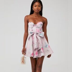 Bardot Adeline Mini Strapless Pink Floral Coquette Corset Dress Fairy Feminine‎